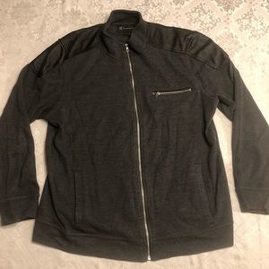 INC Gray Zip Up with Leather shoulders